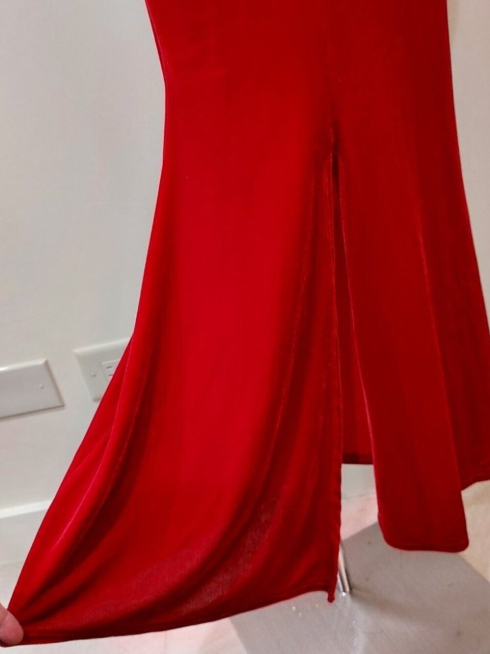π₯SHOWSTOPPER!π₯VTG Velvet/ Rhinestones/ Mesh Bodycon Maxi Dress in Red - Picture 8 of 16